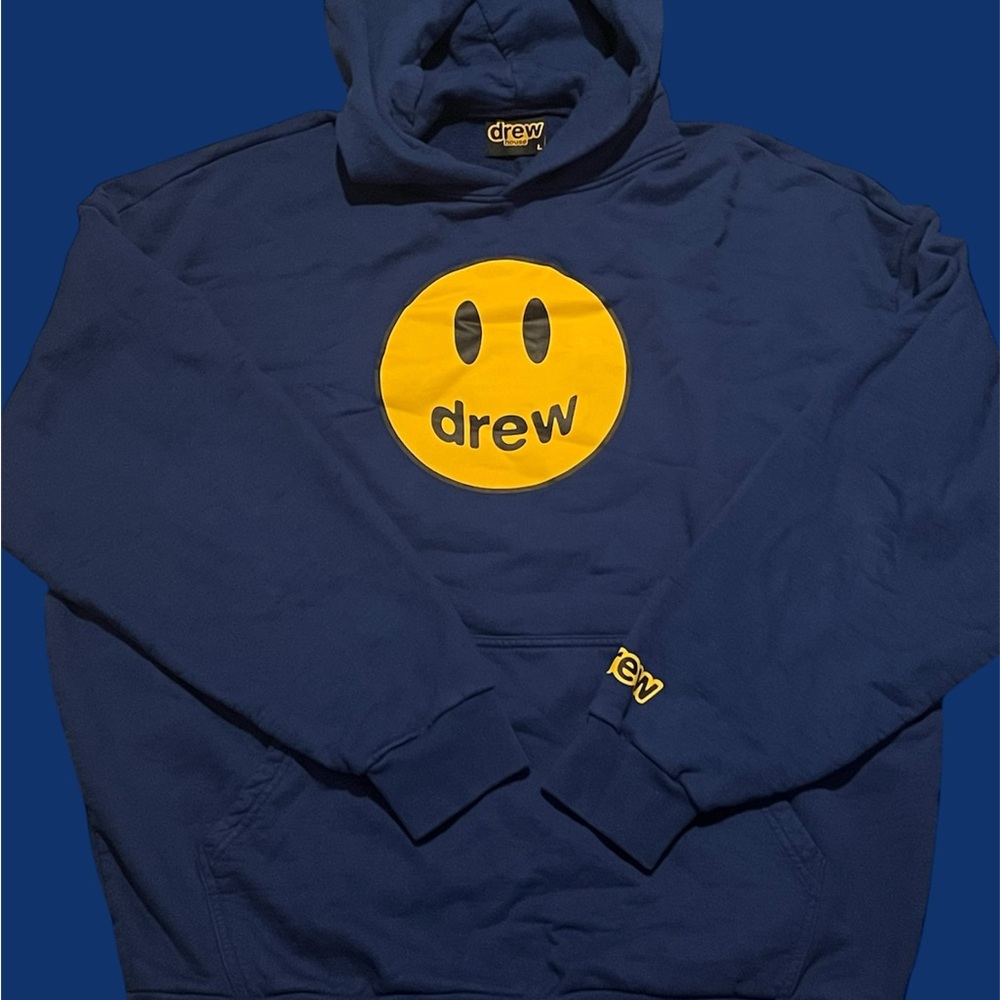 DREW Dark Blue Hoodie with Bright Yellow Emblem